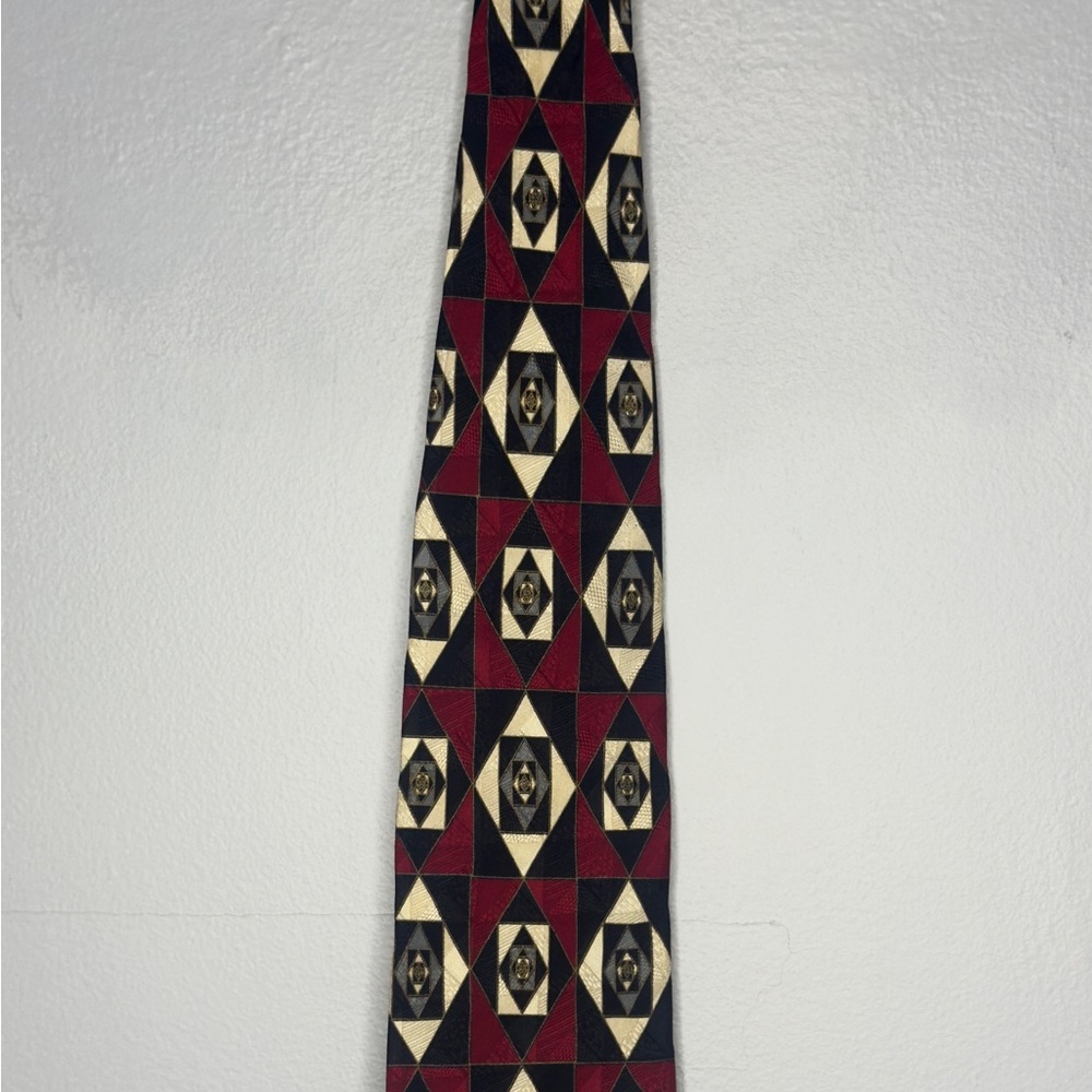 Bachrach Argyle Silk Tie, Maroon Black, Gold & Cream
